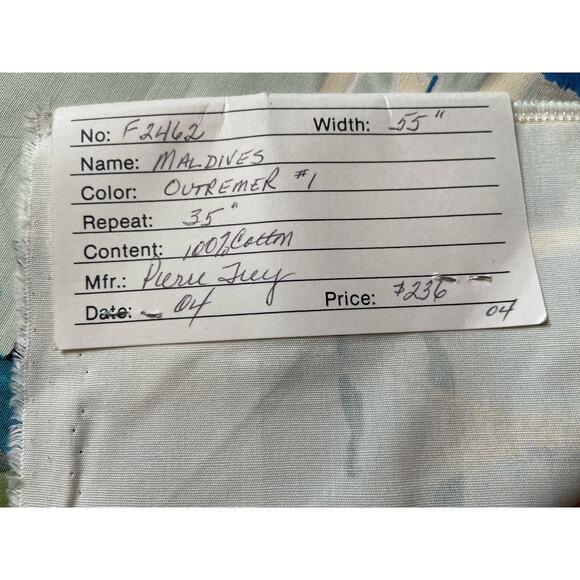 Pierre Frey "Maldives" fabric vintage swatch 27” c 36” - Picture 4 of 5